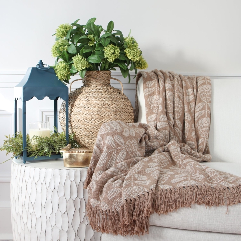 Neutral Floral Print Throw  Interior Delights