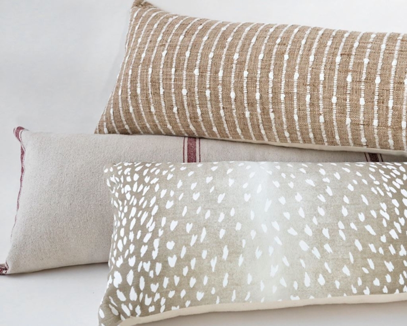 Neutral Woven Stripe Extra Long Lumbar Pillow Linen Look