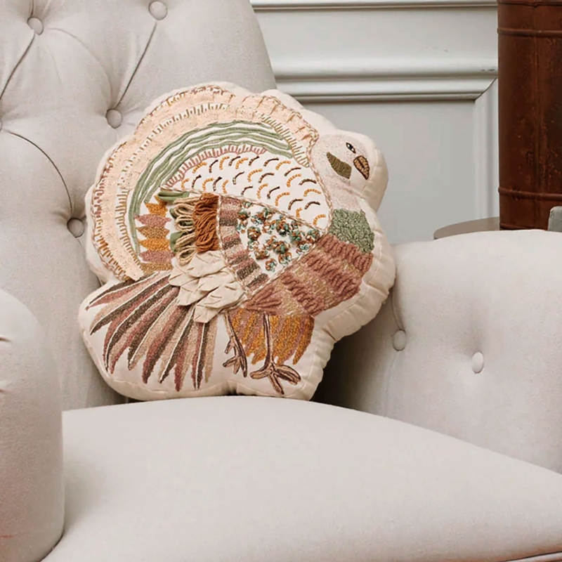 Novelty Throw Pillow Turkey Shape Plush Fabric Whimsical Farmhouse