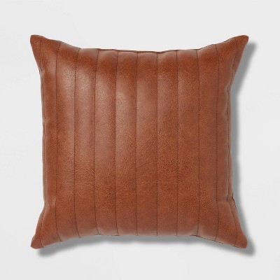 Oblong Pillow: Faux Leather, Vertical Channel Stitch, Tailored Decor