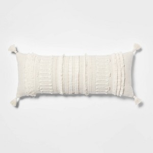 Oblong Throw Pillow Knotted Fringe Woven Natural Accent