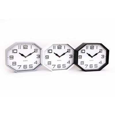 Octagonal Black Wall Clock Deco Style White Face Roman Numeral