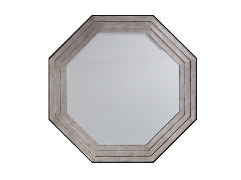 Octagonal Mirror Dark Wood Decorative Corner Inlays Transitional
