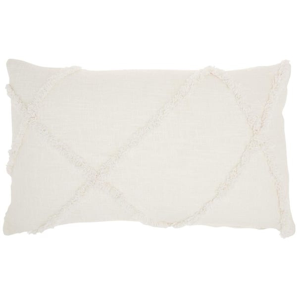 Off-White Shaggy Diamond Tufted Lumbar Throw Pillow