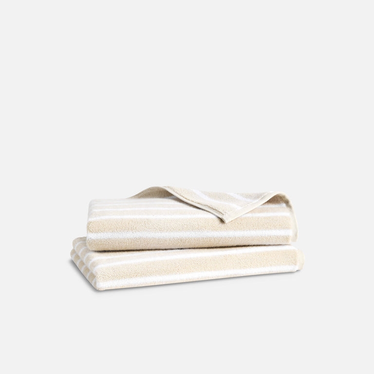 Off-White Striped Hand Towels with Frayed Fringe, Boho Bath Style