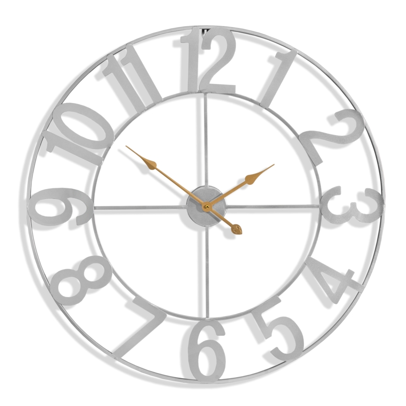 Open Face Metal Wall Clock Oversized Roman Numeral Slender Hands
