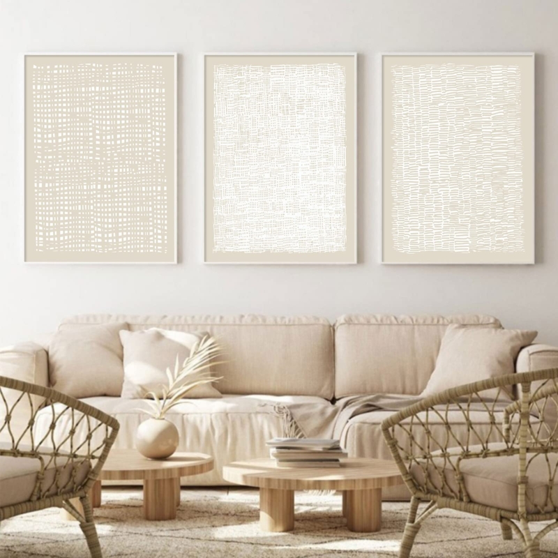 Organic Line Art Triptych: Abstract Design in Beige & Cream
