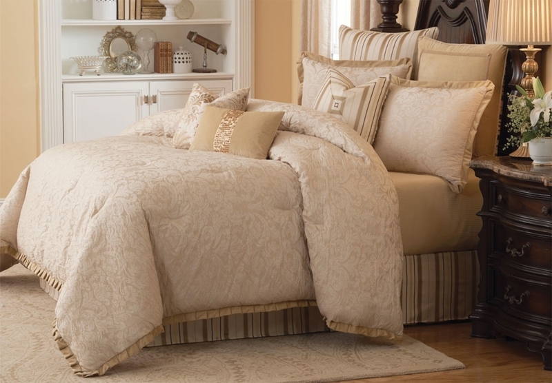 Ornate Damask Comforter Set Nine Piece Champagne Sheen Traditional