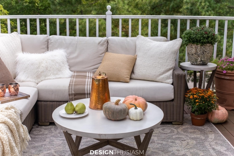 Outdoor Club Chairs with Wicker Woven Frame and Pumpkin Decor