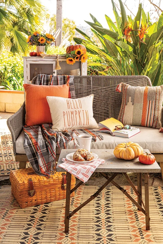 Outdoor Sectional L-Shaped Seating in Cottage Style Garden Setting