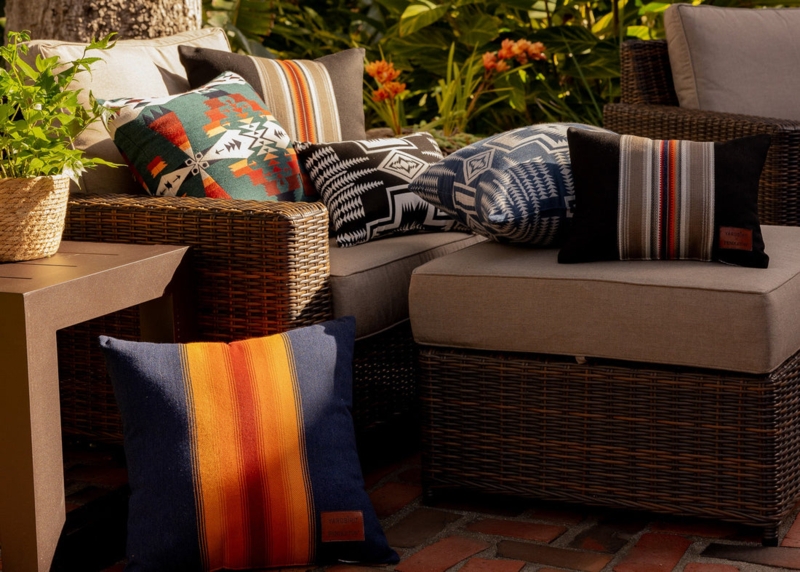 Outdoor Sectional Sofa Light Gray Teal Pillows Modern Coastal Patio