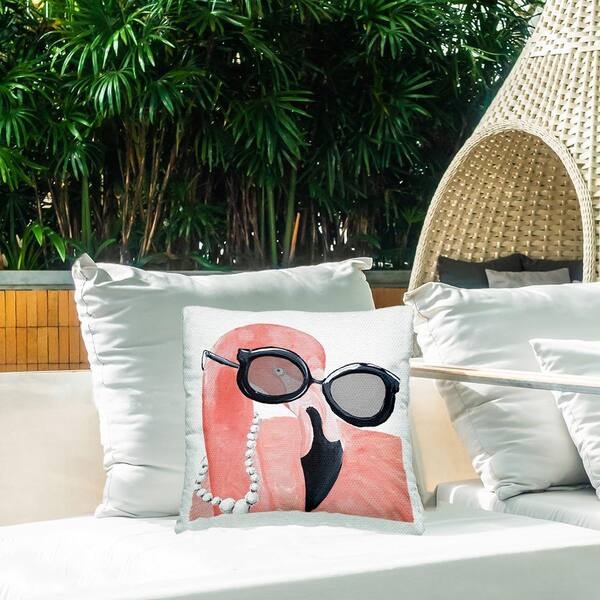 Outdoor Throw Pillow featuring Flamingo in Sunglasses Graphic Print