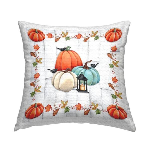 Outdoor Throw Pillow: Pumpkin and Crow Motif, Rustic Harvest Theme.