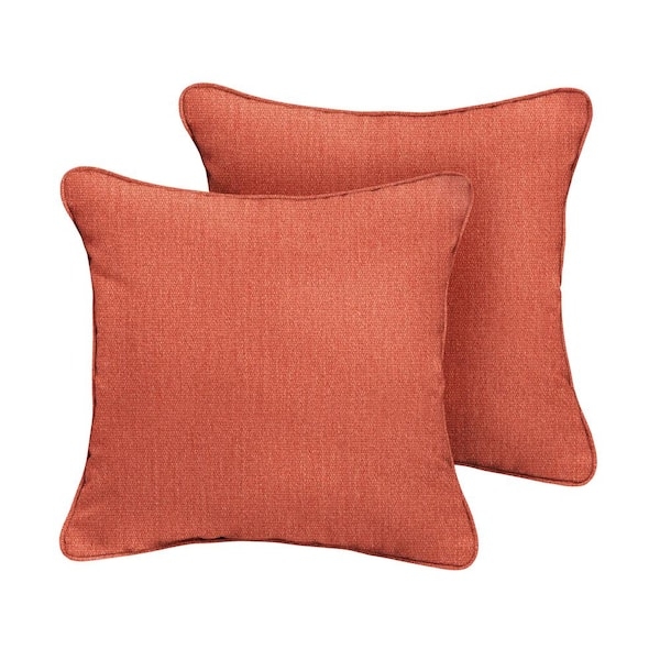 Outdoor Throw Pillow Set Persimmon Orange Canvas Corded Edges