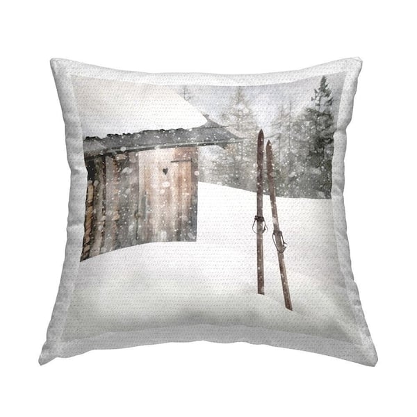 Outdoor Throw Pillow Vintage Ski Graphic Brown Canvas