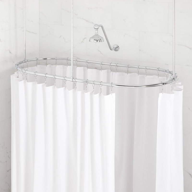 Oval Shower Curtain Rod Ceiling Mount Polished Nickel Vintage Style