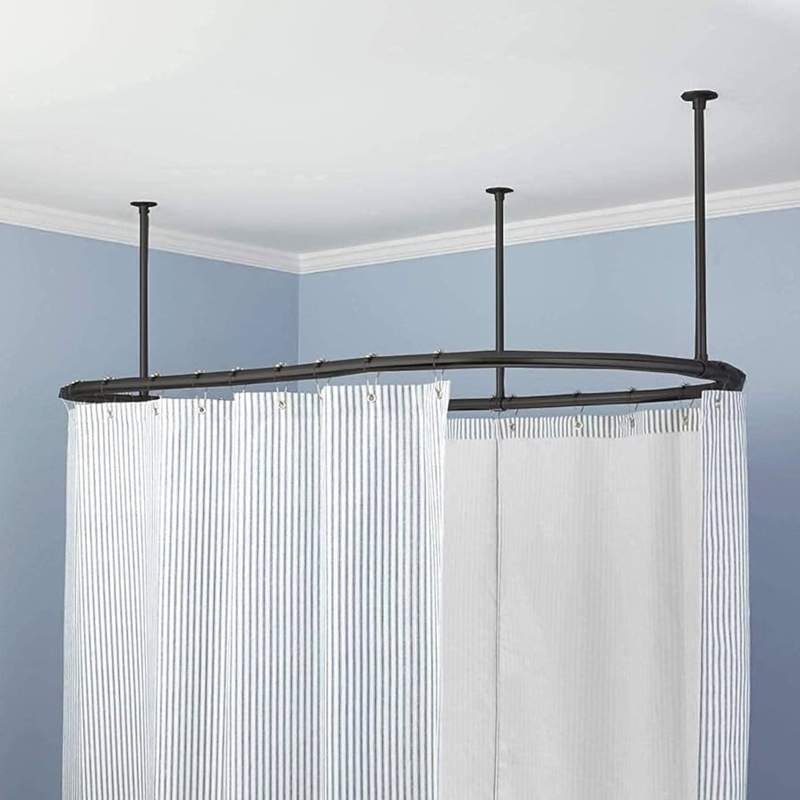 Oval Shower Curtain Rod Matte Black Ceiling Mount Industrial Style