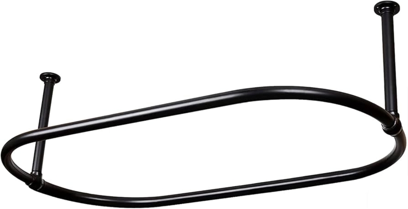 Oval Shower Rod Matte Black Ceiling Mount Adjustable Supports Heavy Duty