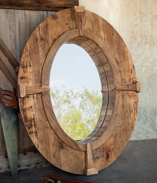 Oval Wall Mirror Distressed Wood Window Pane Mullions Farmhouse Decor