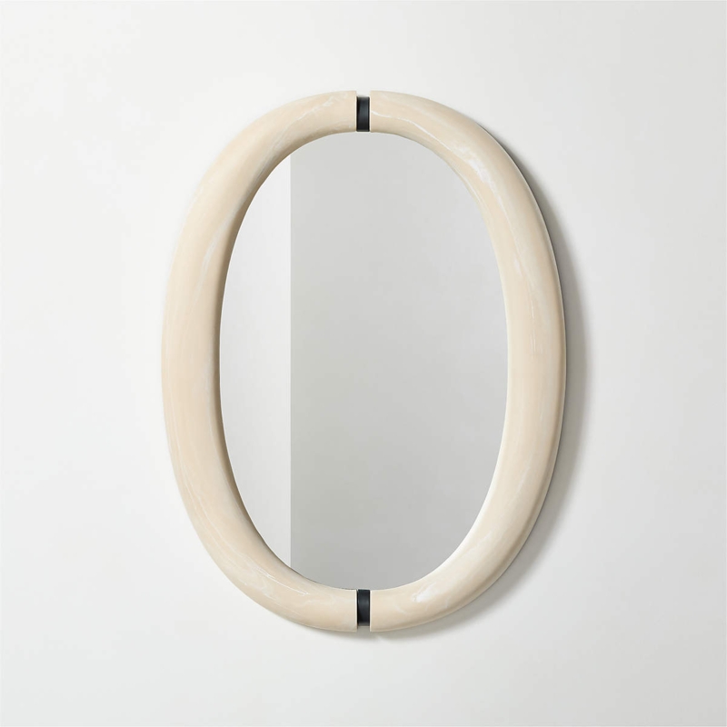Oval Wall Mirror with Thick White Matte Resin Swirled Texture