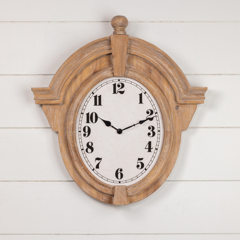 Oval Wood Wall Clock featuring Bold Black Block Numerals