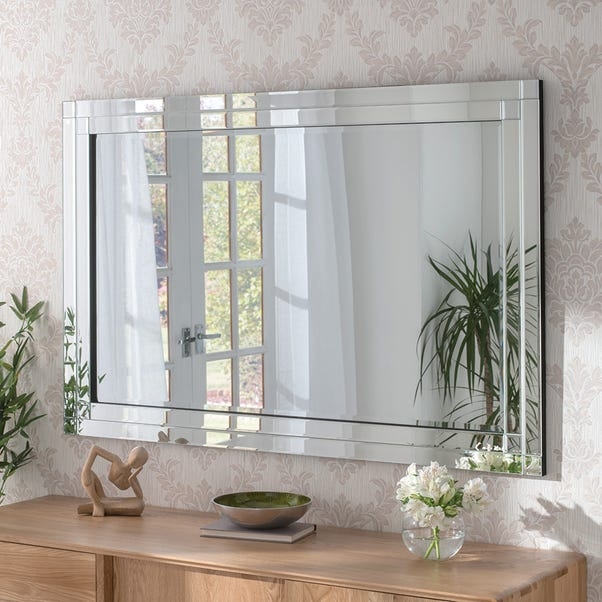 Overmantel Mirror Ornate Silver Frame Bevelled Glass Traditional Decor