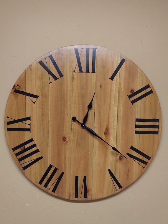 Oversized 36 Inch Wall Clock with Rustic Planked Wood Design