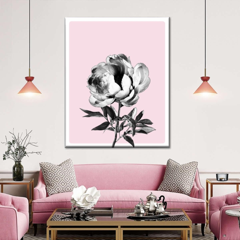 Oversized Abstract Canvas Wall Art Blush Pink Gold Leaf