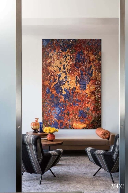 Oversized Abstract Mosaic with Fiery Orange and Large Scale