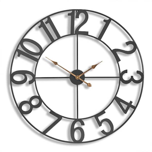 Oversized Black Metal Wall Clock 32 Inch Open Frame