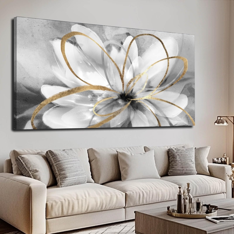 Oversized Floral Canvas: Minimalist Black and White Wall Art