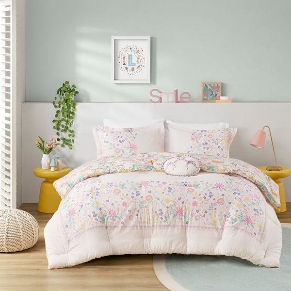 Oversized Floral Comforter Set, Shabby Chic Botanical Bedding for Kids