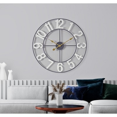 Oversized Gold Roman Numeral Clock Open Face Metallic Farmhouse