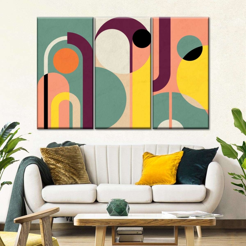 Oversized Horizontal Wall Art: Bold Geometric X Retro Ochre Decor