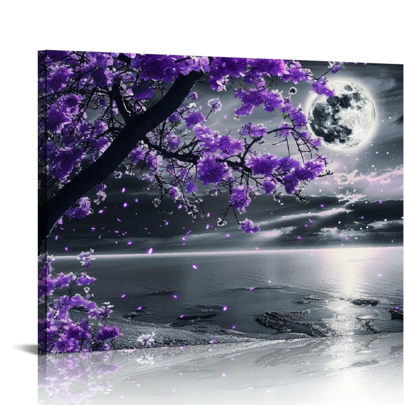 Oversized Landscape Wall Art Grayscale Seascape Plum Blossom Moon