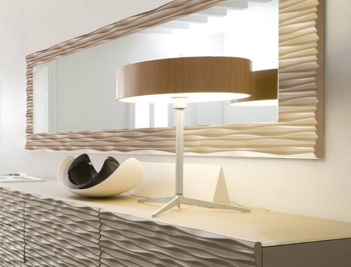 Oversized Leaning Wall Mirror with a Textured Leather-Like Frame