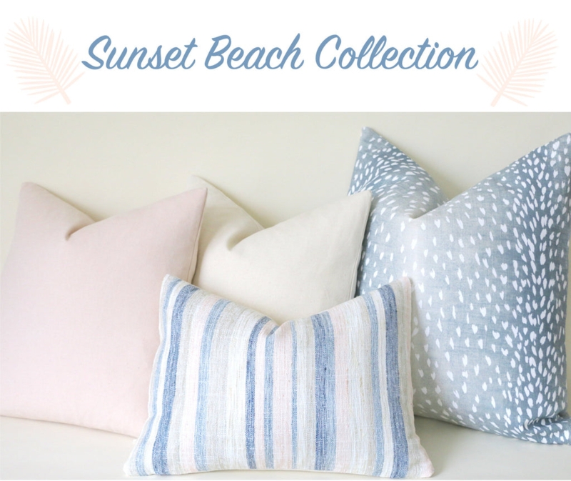 Oversized Lumbar Pillow: Navy & Soft Pink Coastal Stripe Linen