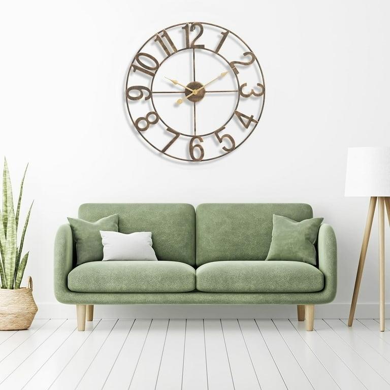 Oversized Roman Numeral Wall Clock Bronze Metal Industrial Farmhouse