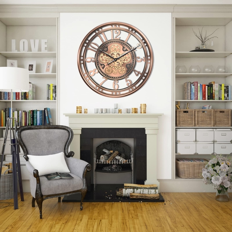 Oversized Rose Gold Wall Clock Modern Industrial Skeleton Design