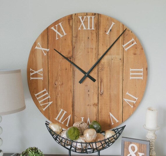 Oversized Rustic Barn Wood Wall Clock with Multi-Toned Planks