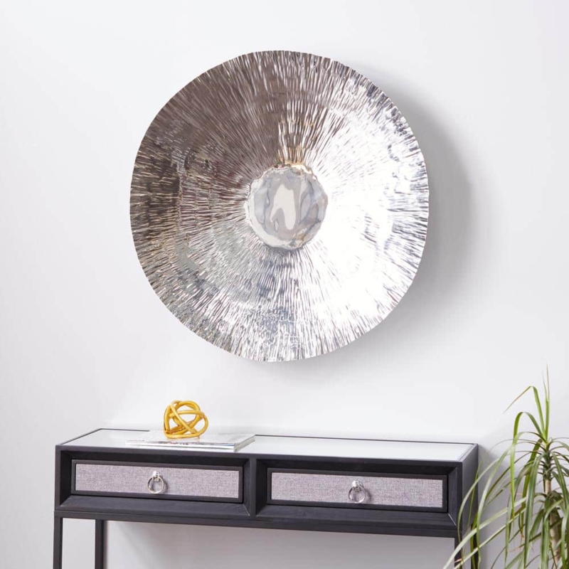 Oversized Stainless Steel Wall Decor with Deep Hammered Design