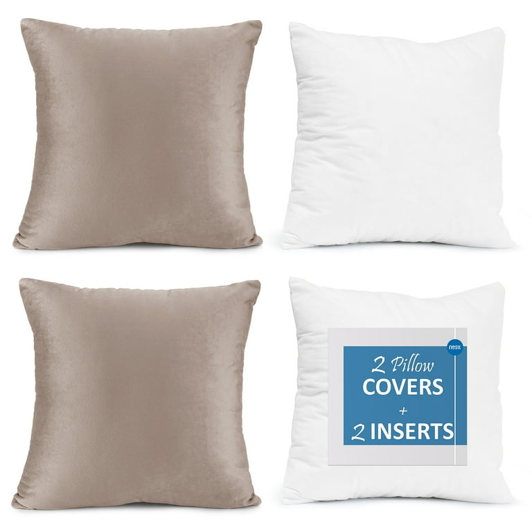 Oversized Taupe Throw Pillows, Plush Microfiber Square Set