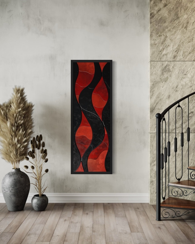 Oversized Vertical Framed Canvas Geometric Abstract Design