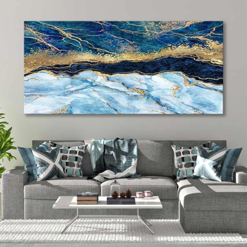 Oversized Wall Art Canvas with Gold Metallic Veining for Living Room