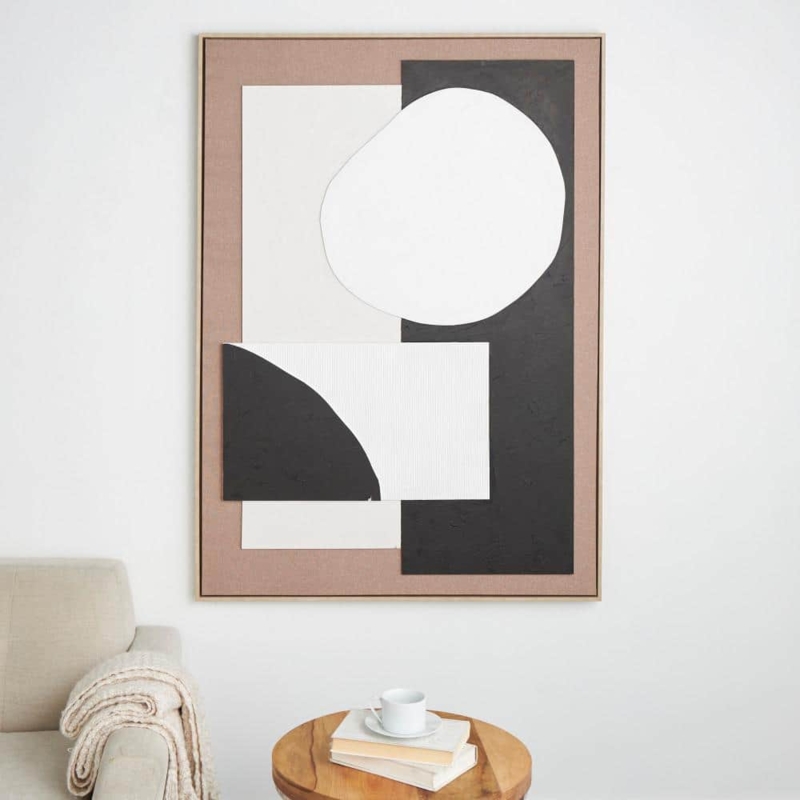 Oversized Wall Art: High-Contrast Geometric with Fabric Texture