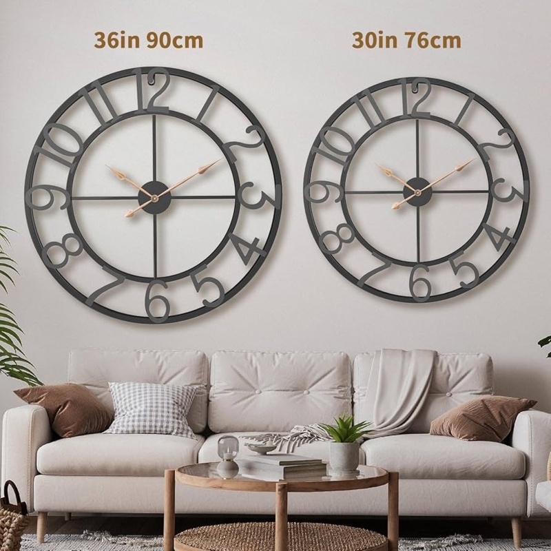 Oversized Wall Clock 36 Inch Black Metal Industrial Style