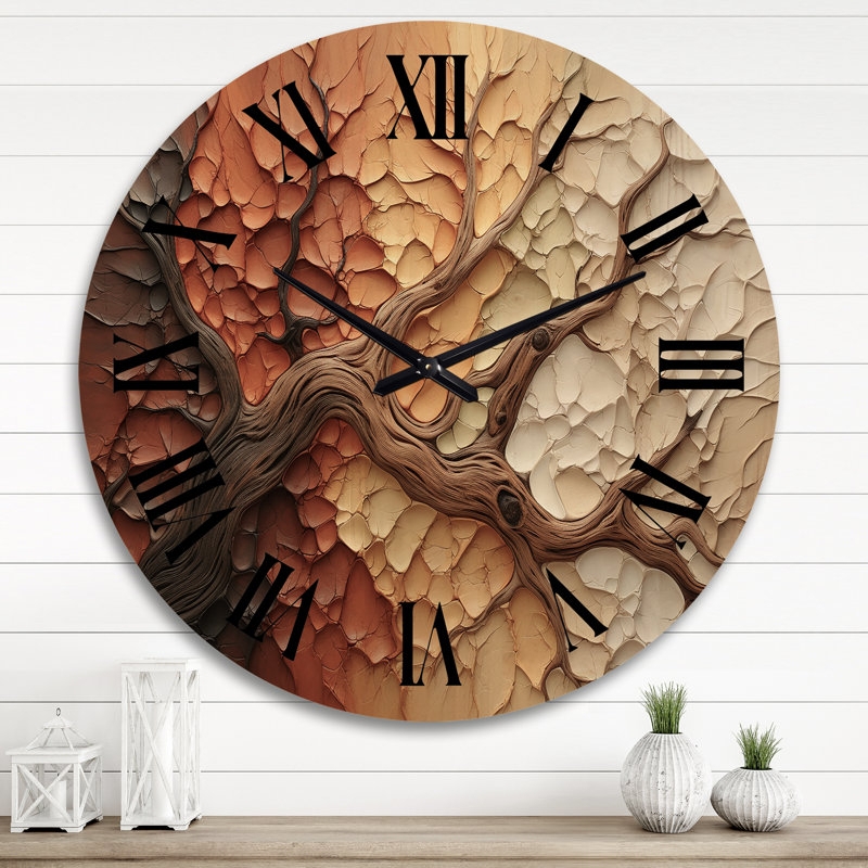 Oversized Wall Clock Abstract Wood Collage Artistic Earthy Home Decor