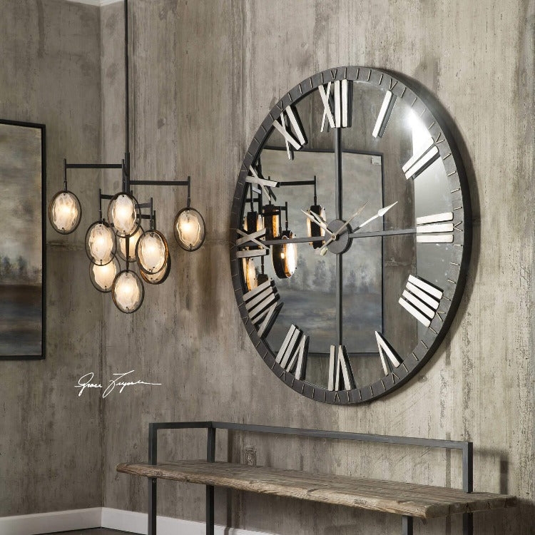 Oversized Wall Clock Antique Bronze Roman Numeral Skeleton Frame