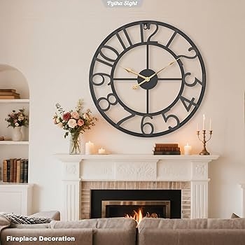 Oversized Wall Clock Black Metal Open Frame Gold Hands Modern Style