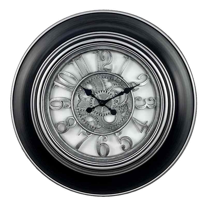 Oversized Wall Clock Exposed Gears Industrial Black Silver
